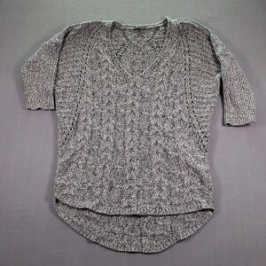 Express Tunic Sweater SZ M Womens Grey Cable Knit 3/4 Sleeve V-Neck‎